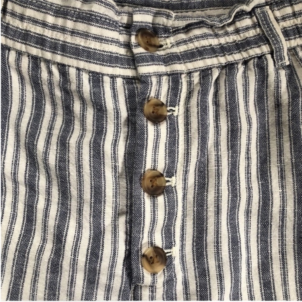 GAP High-Rise Paper Bag Waist Shorts Linen Cotton Navy White Stripe Coastal 14P - Picture 4 of 11